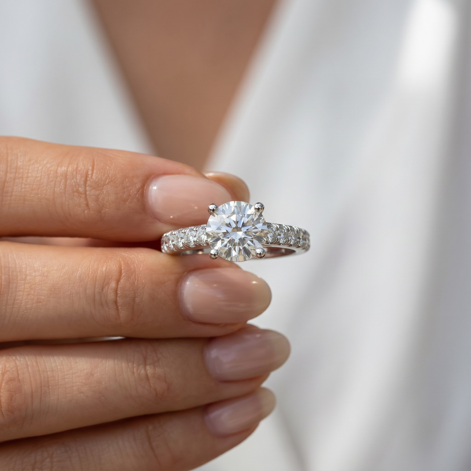 1 1/2 ct Diamond Solitaire With Accents Round Engagement Ring 14k White Gold