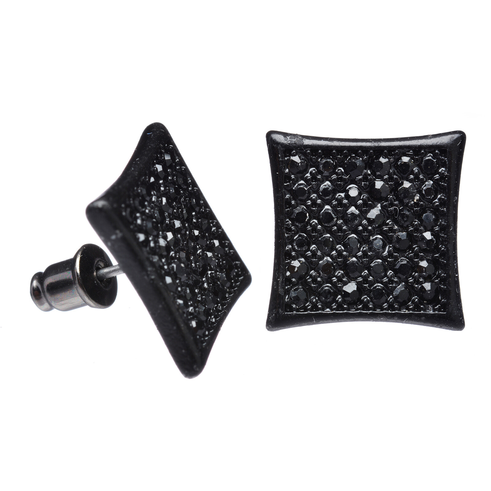 Men’s Hip Hop Black Plated 15 mm Square Push Back Earrings TE 518 BK