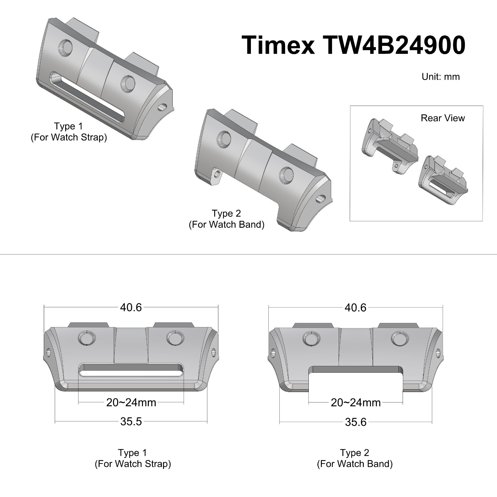 Watch Adapter For Timex Expedition Shock 50mm TW4B24900VQ
