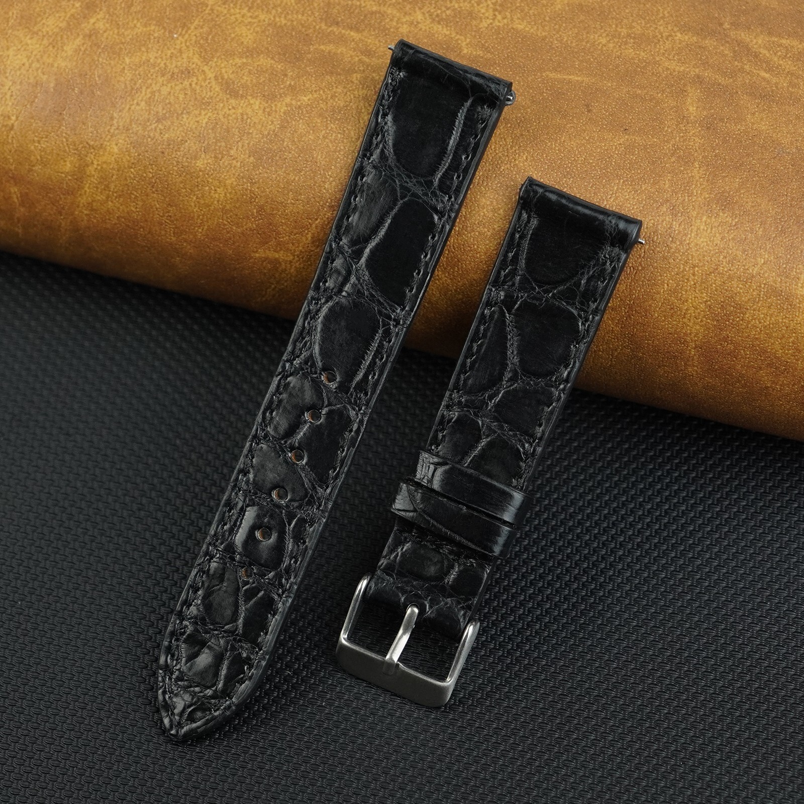 Flat Crocodile Leather Watch Band Men Real Crocodile Watch Strap Quick Release