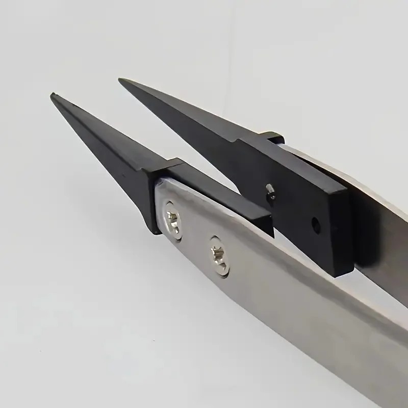 ESD-Safe Precision Tweezers, Anti-Static Tips with Heavy-Duty Metal