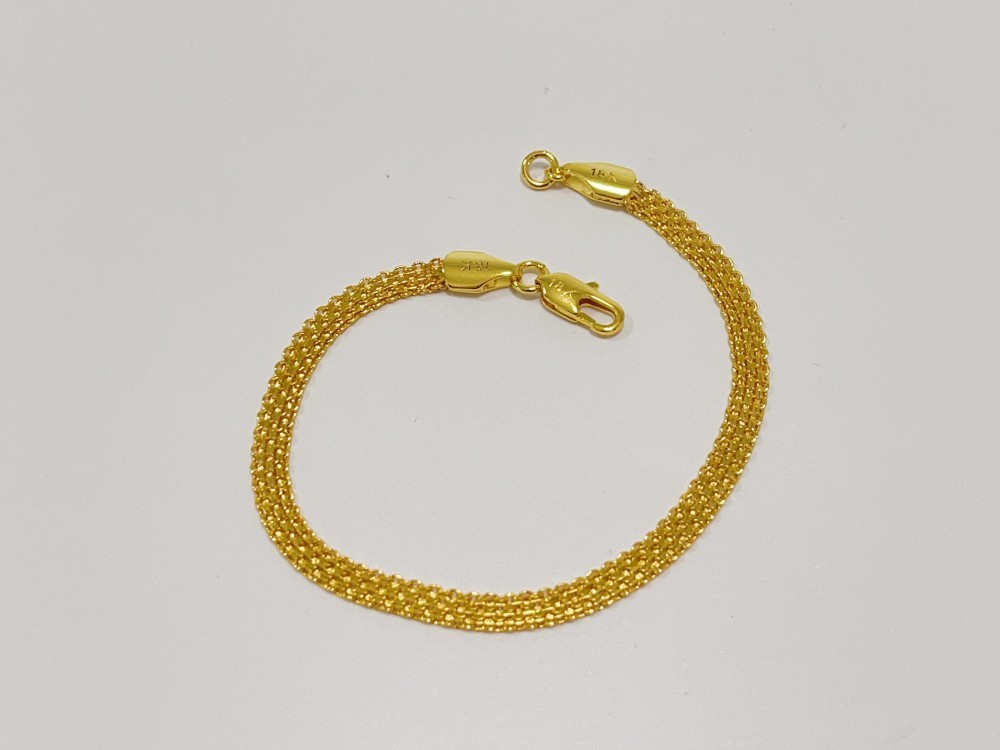 Solid 18K Yellow Gold AU750 Multiple Layer Wide Bracelet Bangle Chain 8inch