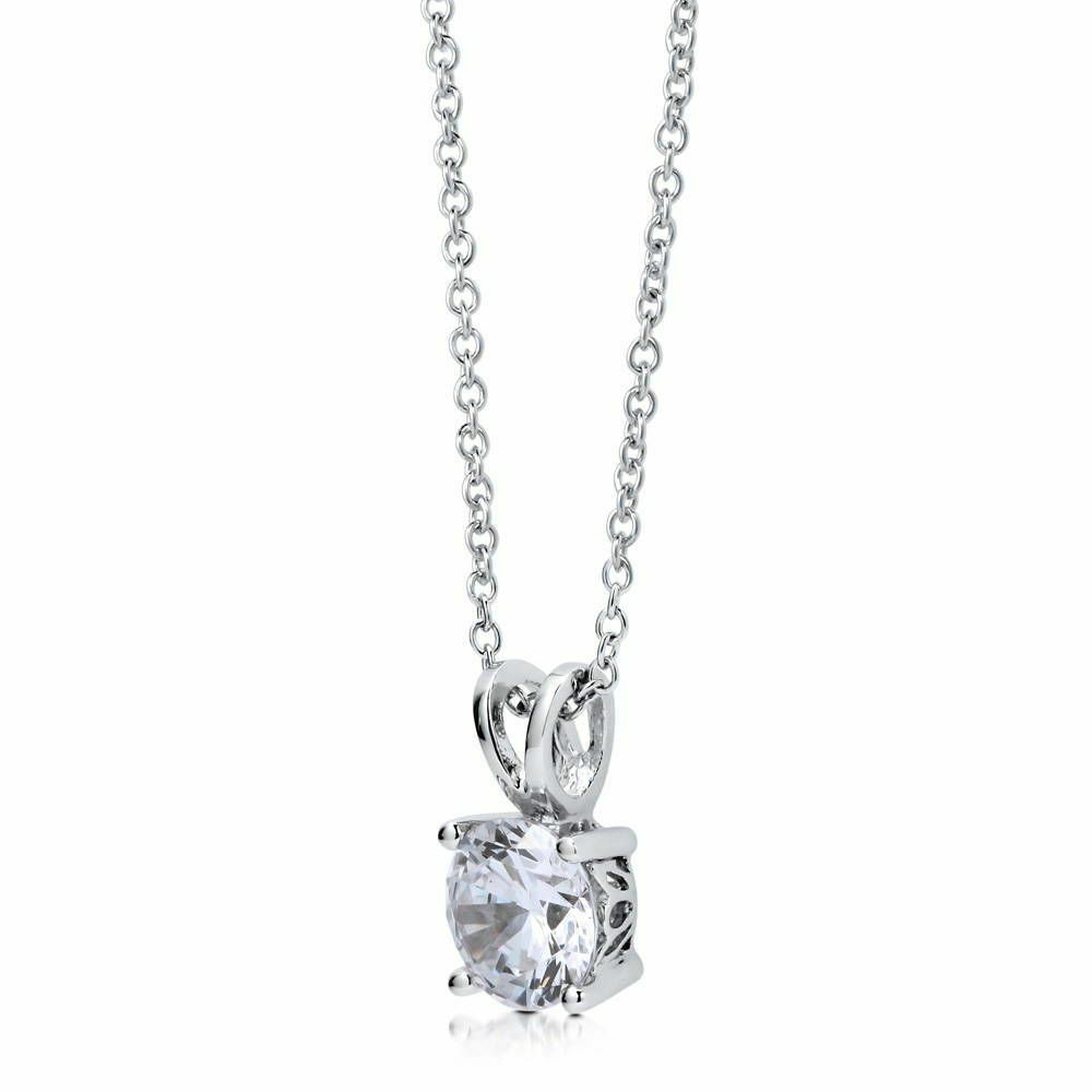 2Ct 925 Sterling Silver Round Cut Solitaire Cubic CZ Pendant Necklace 18”