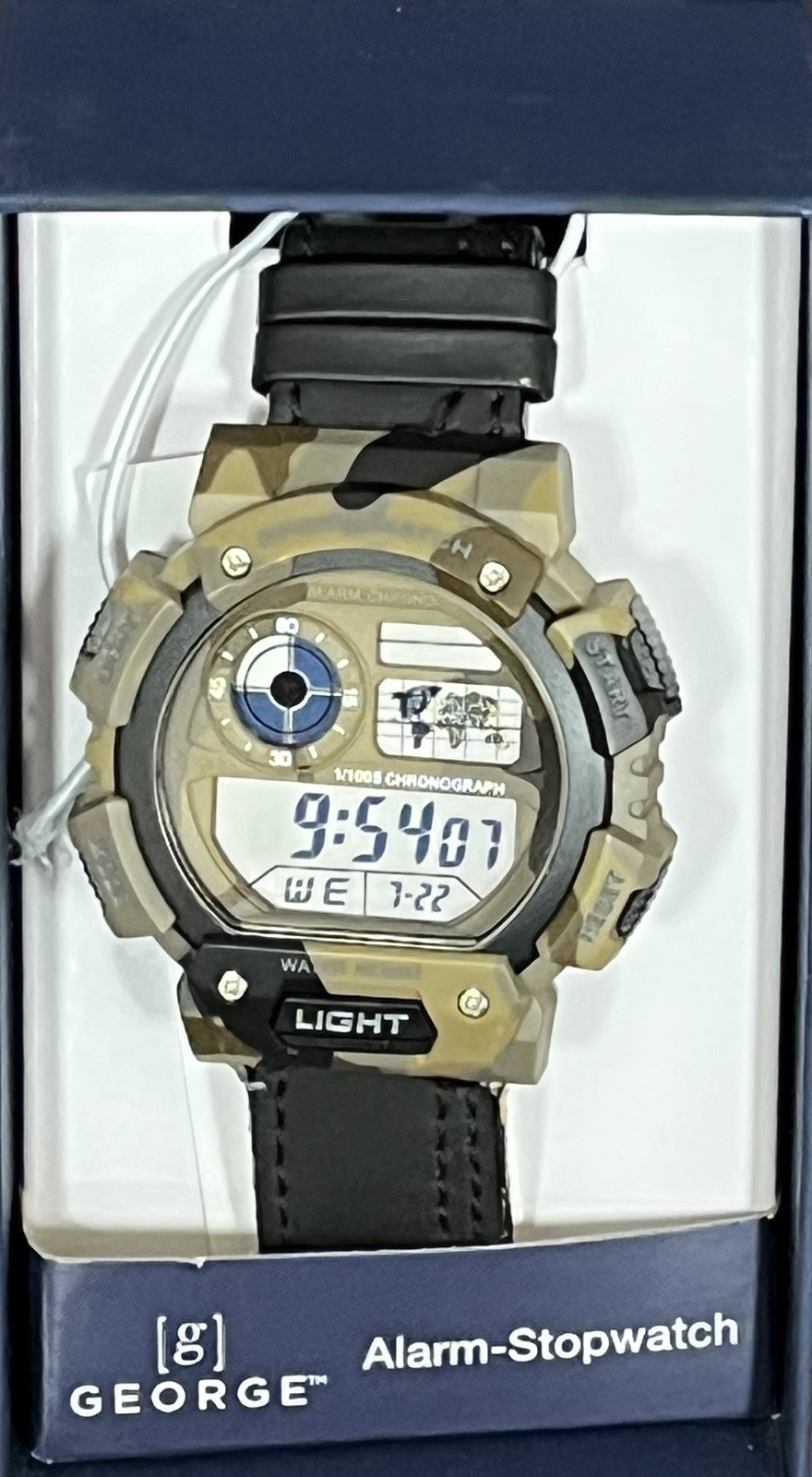 George Alarm-Stopwatch Digital Camo Resin Watch Alarm Chrono Backlight Box New