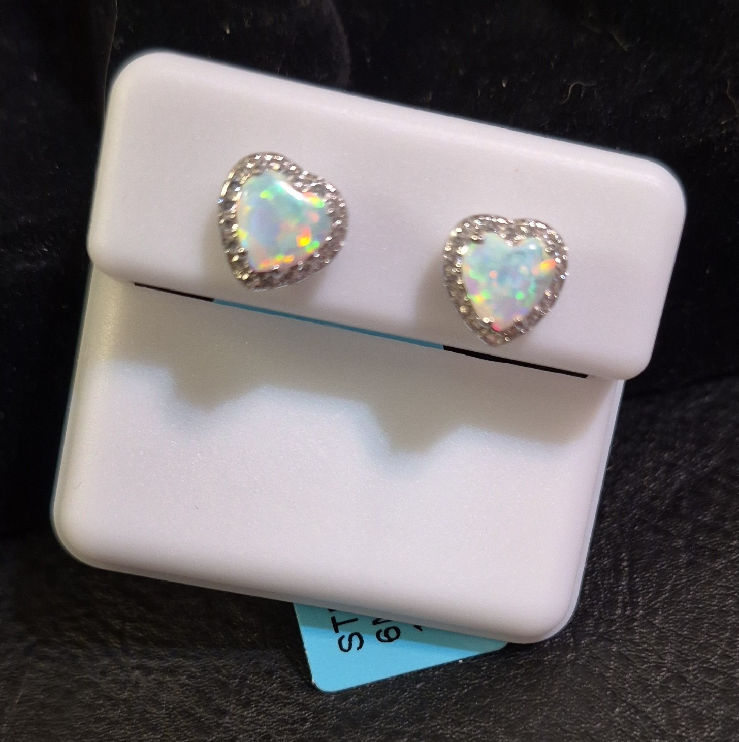 925 Sterling Silver Heart White Opal Stud Earrings 1.82 CTW 6mm Size. Push Backs