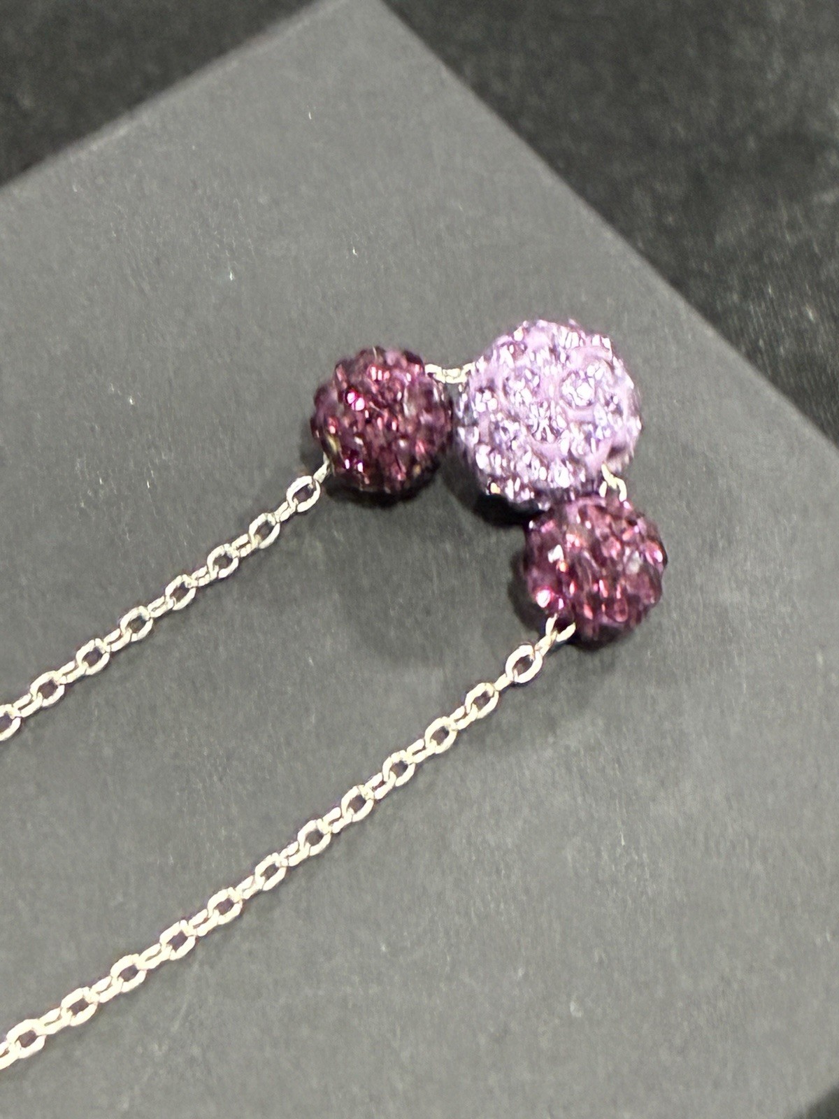 Sparkly & Dainty 19″ 925 Sterling Silver Purple Triple Charm Cluster Necklace