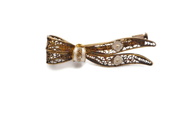 Vintage Gold Vermeil 800 Silver Brooch Pin Filigree A1