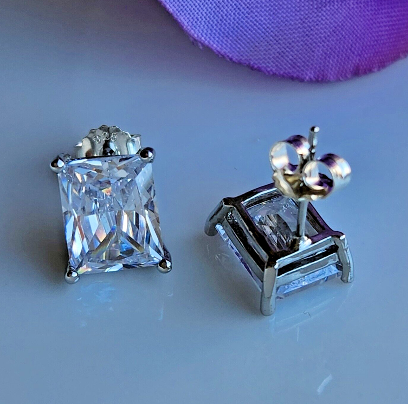 8CT Rectangle Lab-Created White Sapphire Stud Earrings 925 Sterling Sliver