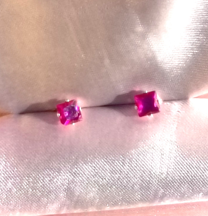 PETITE SQUARE 4MM RUBY STERLING SILVER STUDS– .50CTW