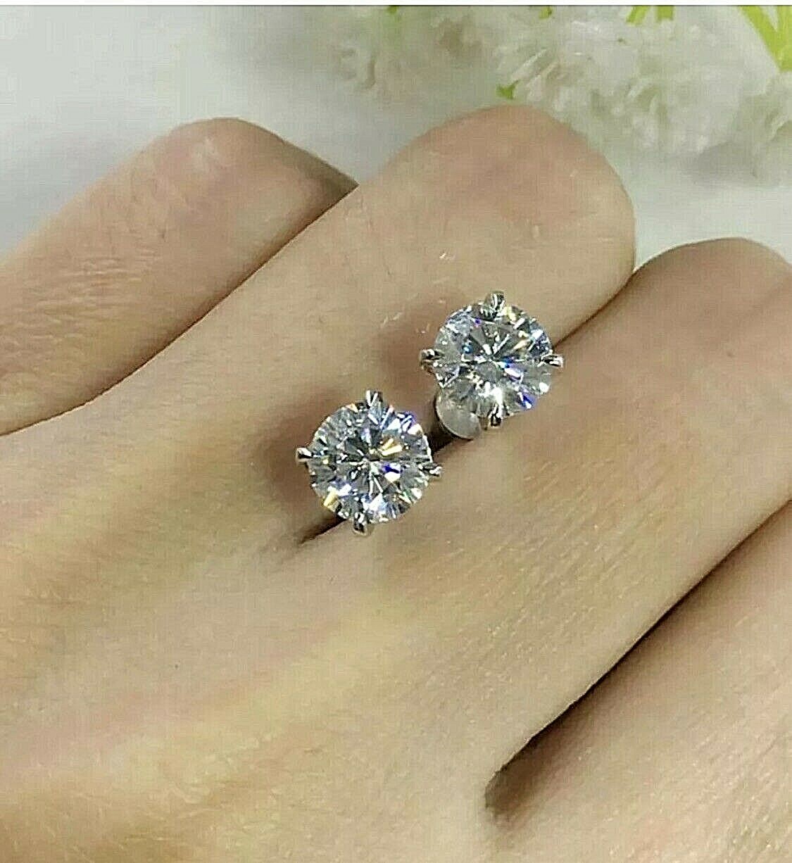 5.00 Ct Brilliant Round Cut Lab Created VVS1/D Stud Earrings 14K White Gold 8mm