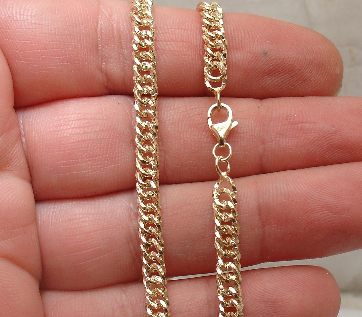 Technibond Diamond Cut Curb Cuban Chain Necklace 14K Yellow Gold Clad Silver