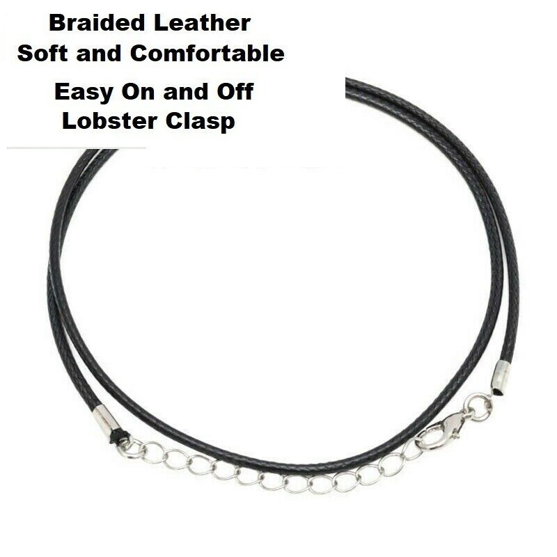 2mm Black Leather Cord Necklace Sterling Silver Lobster Clasp 16-28″ Rope Chain