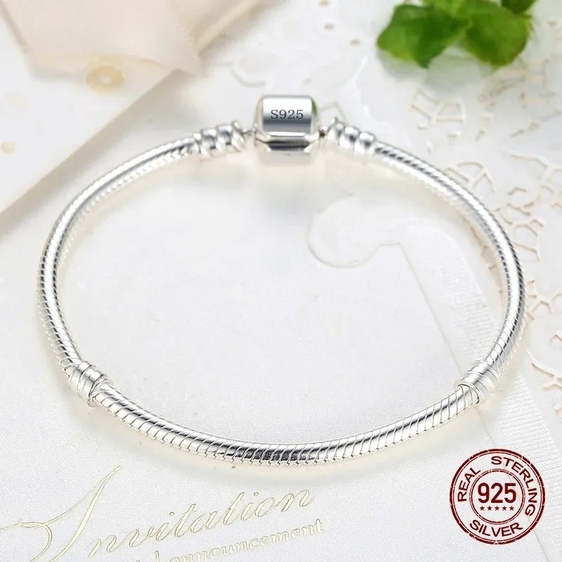 925 Sterling Silver Charm Bracelet Snake Chain Smooth Soft Women Gift