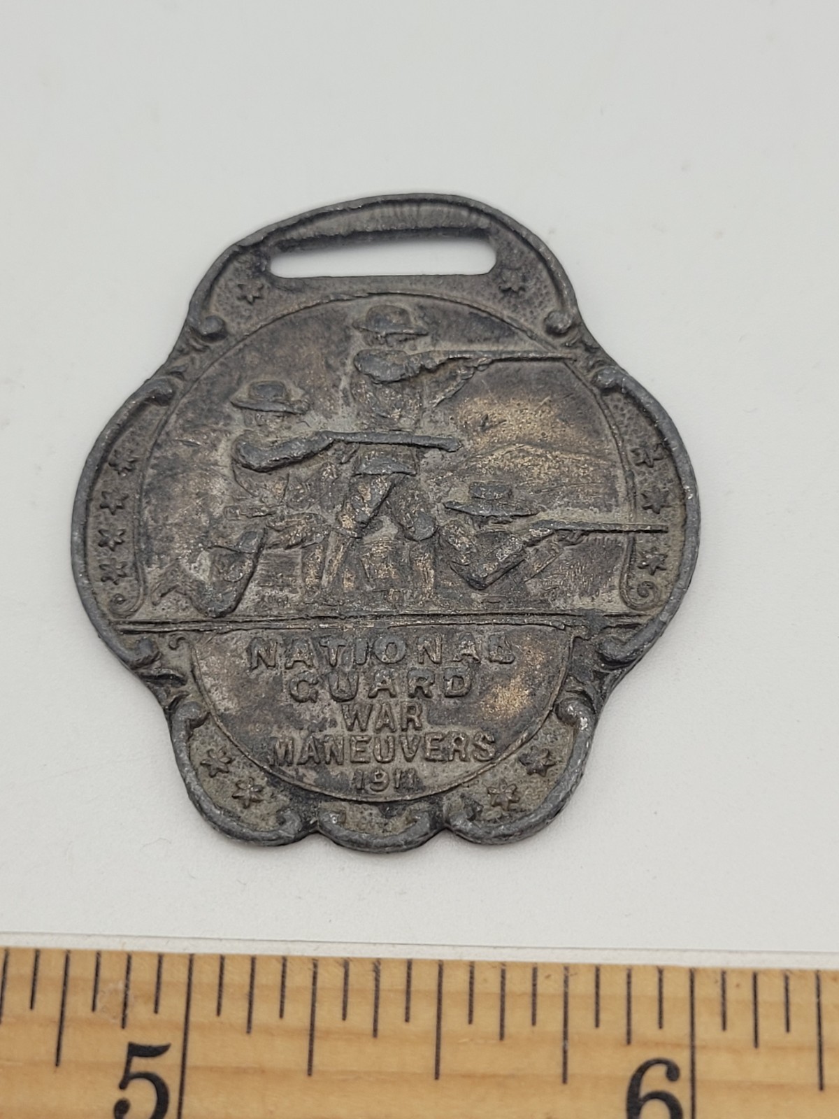 1911 USA National Guard War Manuvers Pocket Watch Fob Military Armed Forces