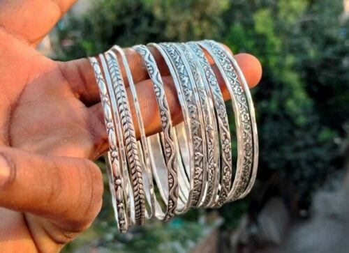 14 Set of Silver Bangles Solid 925 Silver Handmade Stackable Women Bangle SR107