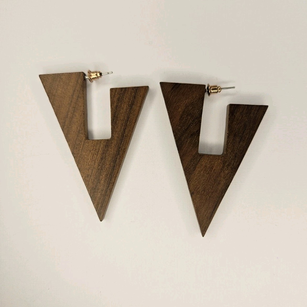 Brown Wood Triangle Dangle Drop Earrings Butterfly Closure