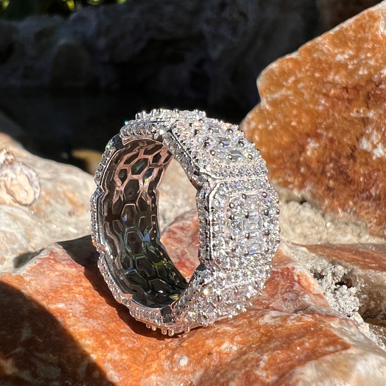 Hip Hop Ring For Men 925 Sterling Silver Iced Flooded Out Round & Baguette CZ
