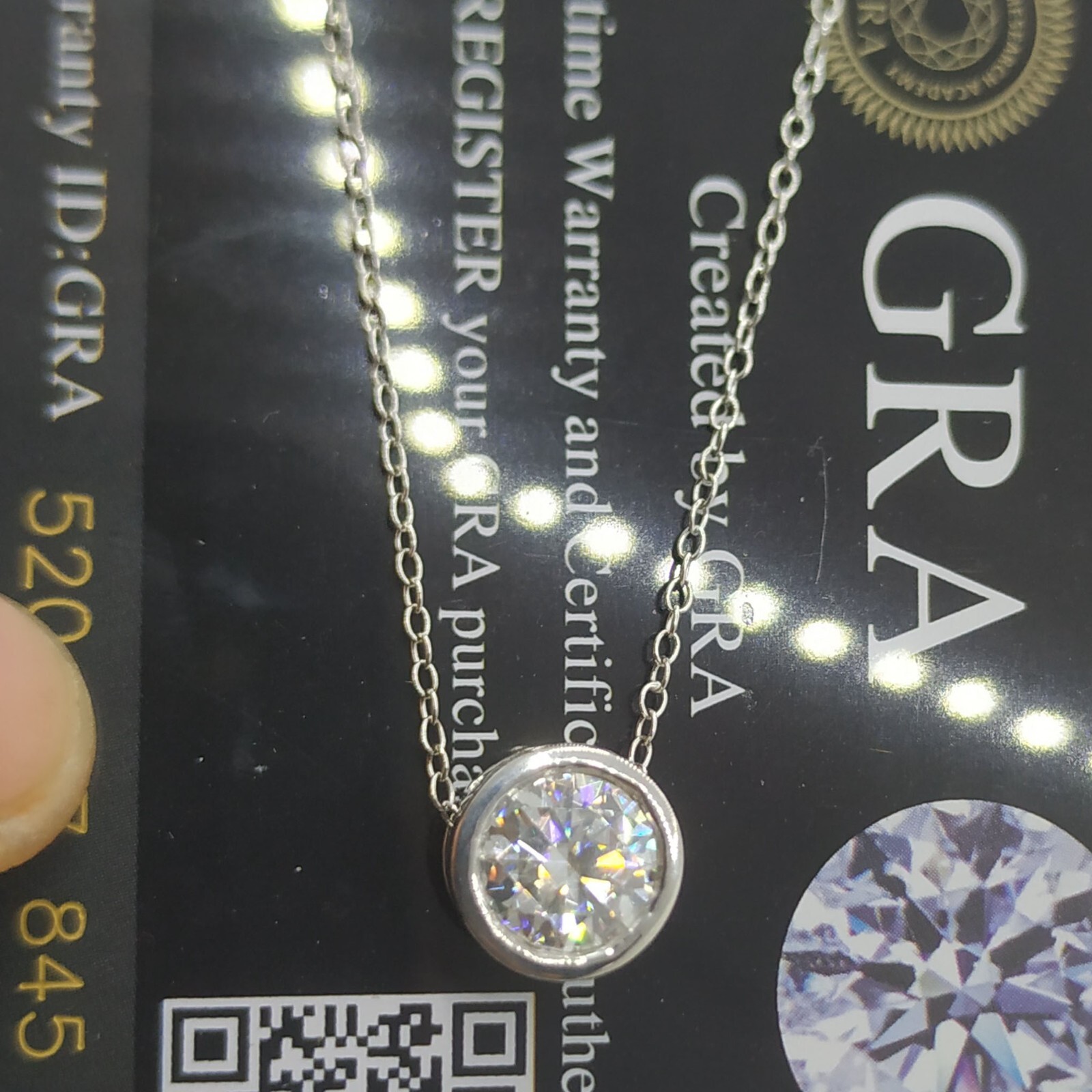 14K White Gold Plated 1.10 Ct Bezel Set Solitaire Real Moissanite Pendant Chain