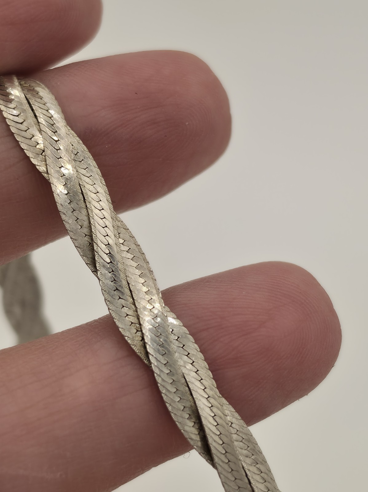Vintage Italian Sterling Silver Braided Herringbone Bracelet 925 Italy 7.5″