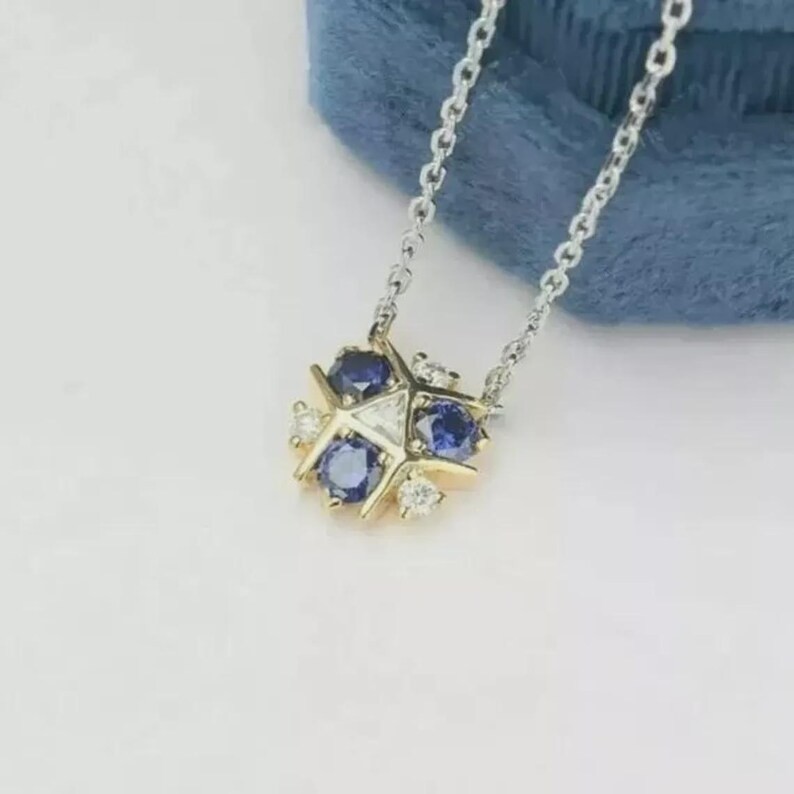 Triforce Zora’s Sapphire Lab Created Sapphire Pendant 14K Two Tone Gold Finish