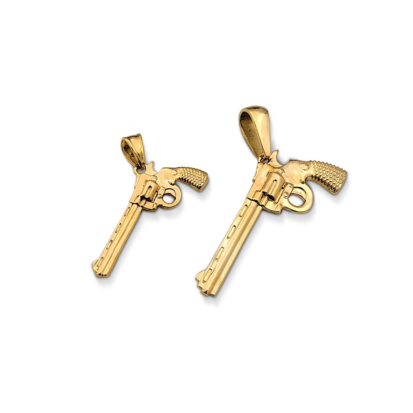 Solid 18K Yellow Gold Revolver Pistol Pendant, Six Shooter Real Gold Gun Pendant