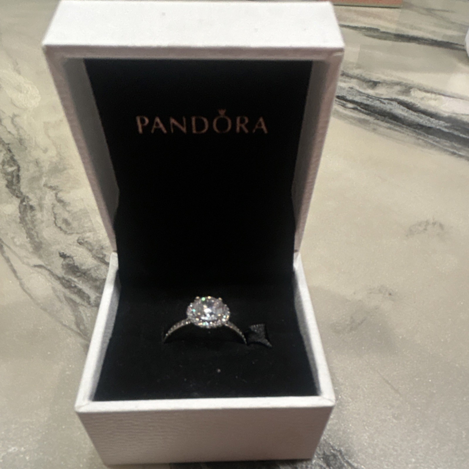 Pandora Silver Solitaire Ring Round Clear Stone Size 6.5 in Pandora Box