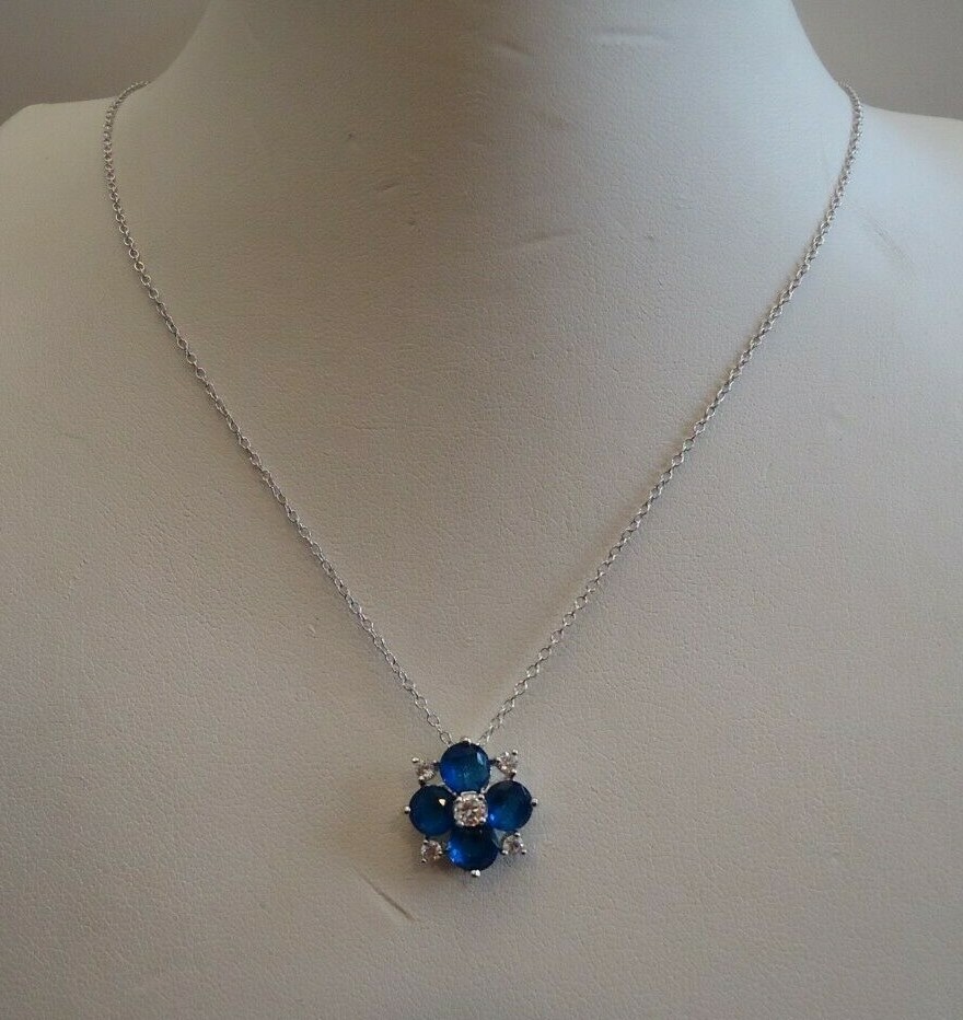 FLOWER DESIGN EARRING & NECKLACE PENDANT SET W/ LAB ACCENTS & TANZANITE/ 18”