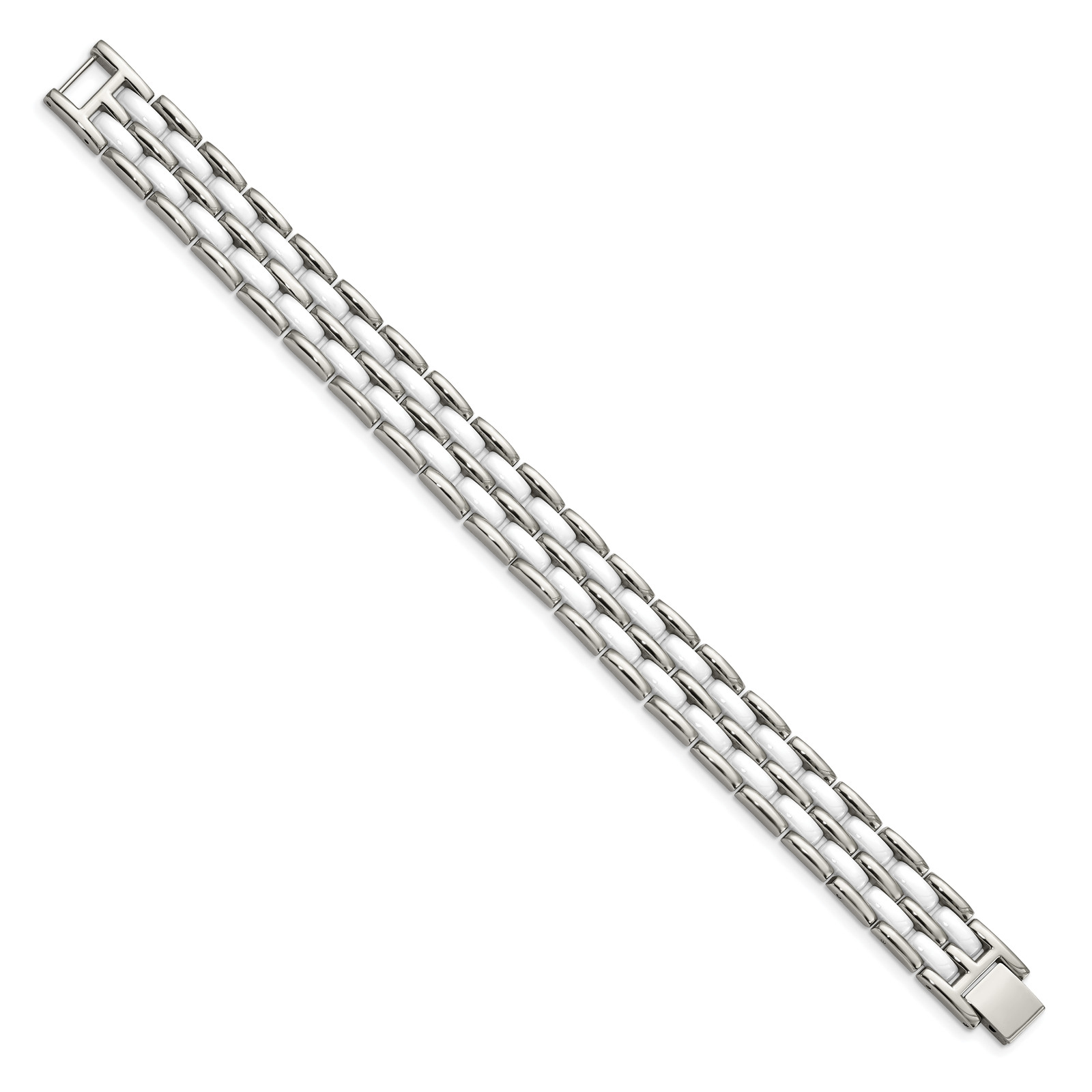 Chisel Stainless Steel Polished with Double Row White Ceramic 8.25 inch Link Bra
