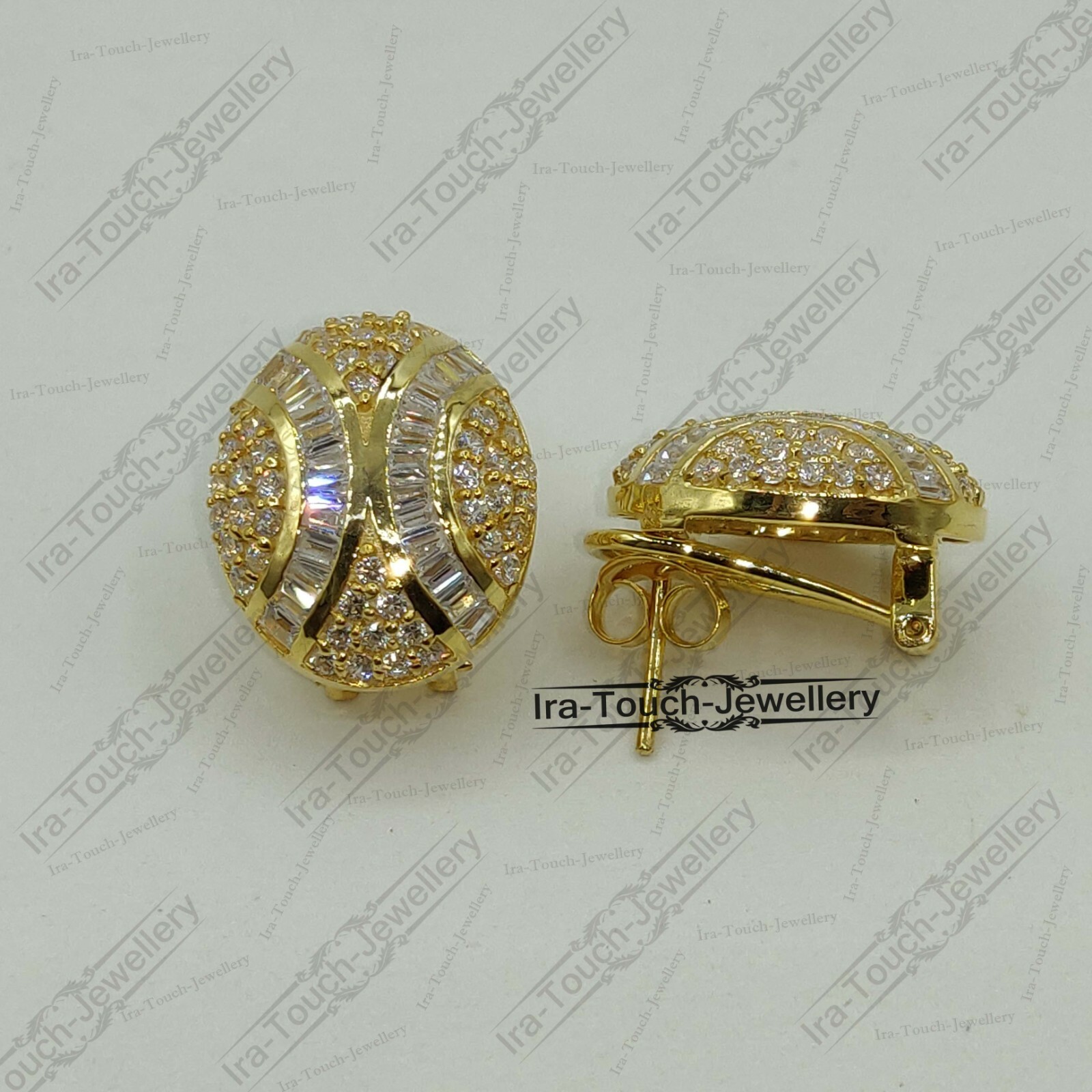 2Ct Round & Baguette Lab Created Diamond 14k Gold Finish Omegaback Stud Earrings