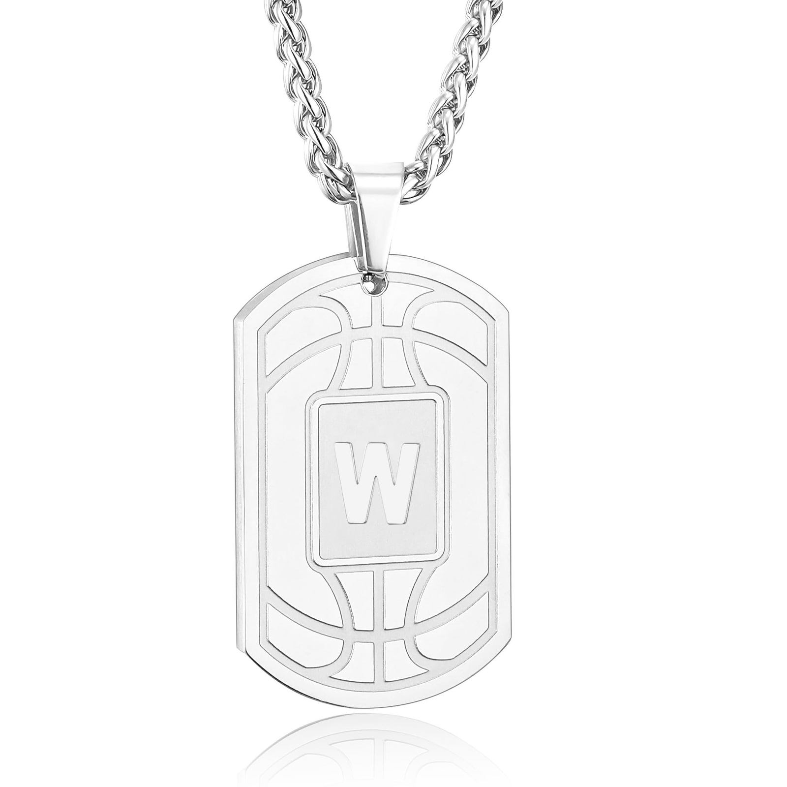 Basketball Initial Necklace for Men Dog Tag Stainless Steel Sliver/Black/Gold…