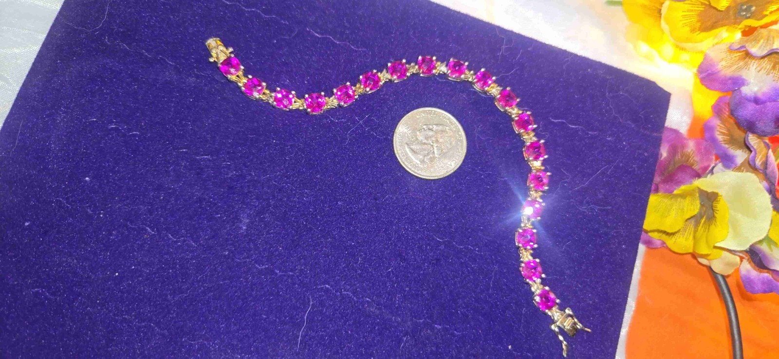 Breathtaking Ruby Jemstones Set In Sterling Tennis Bracelet