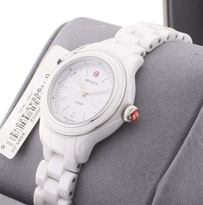 NEW Michele Jetway Mini Ceramic White Bracelet Swiss Watch MWW17E000002 $995.00