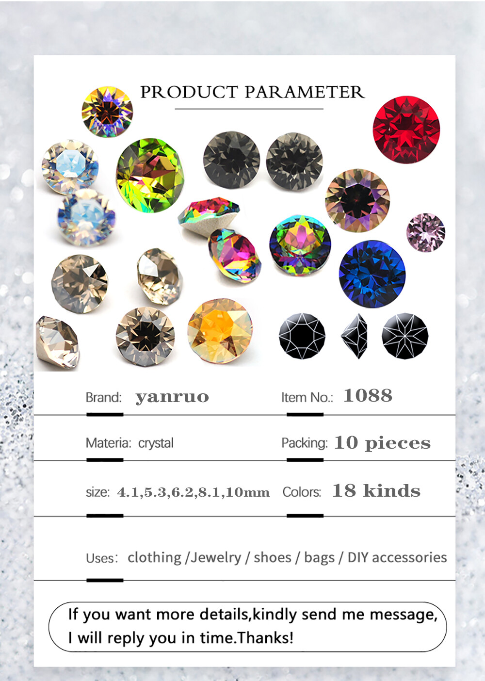 Diamond Round Cone Transparent Pointed Crystal Pointback Nail Art Rhinestone DIY