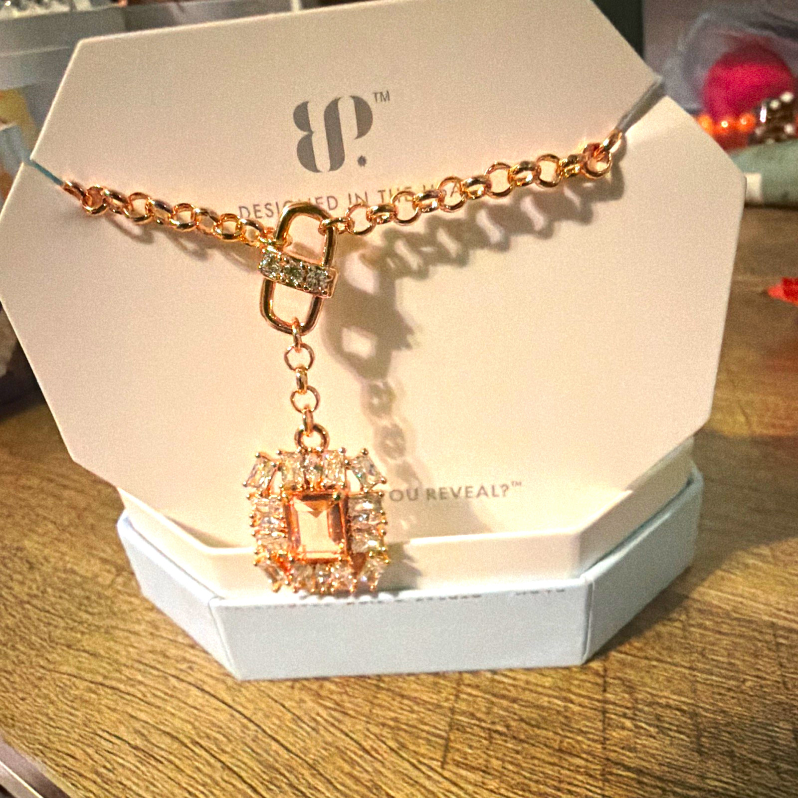 BP OG “Crowned Yours” Peach Morganite/CZ Rose Gold Plated NK87543 18″ + Ext