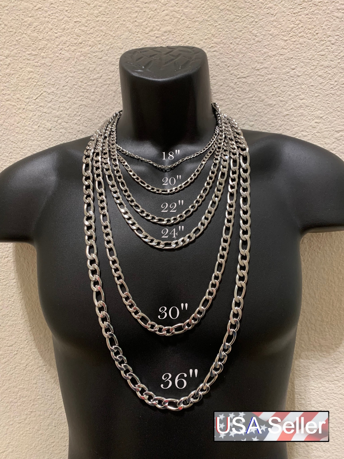 SILVER STAINLESS STEEL FIGARO 16″-36″ MEN WOMEN 3/4/5/7/9/10/12MM CHAIN NECKLACE
