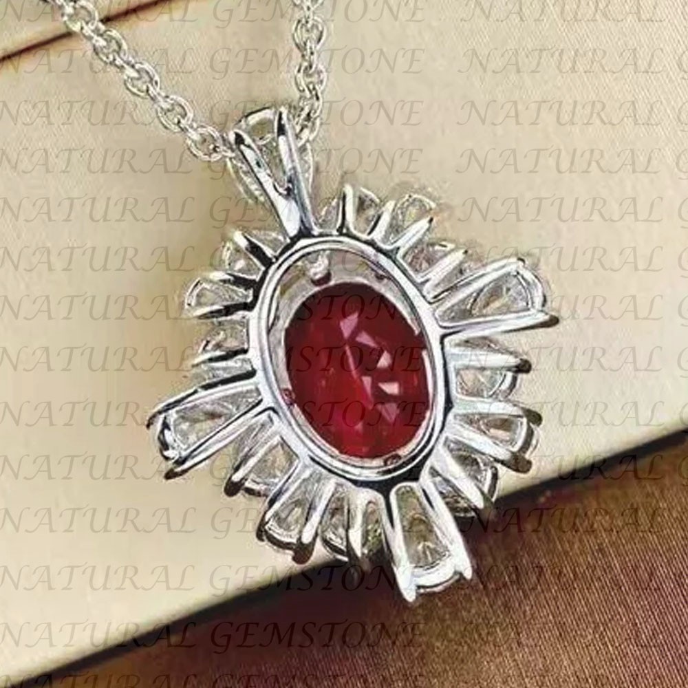 6.80Carat Oval Shape Natural Red Ruby and Diamond Pendant 18K White Gold Plated