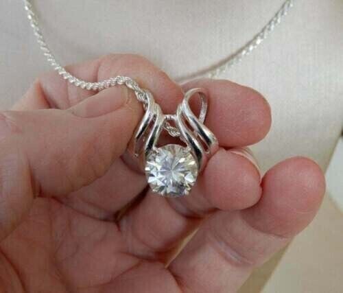 2Ct Round Cut Lab Created Diamond Women Pendant 14K White Gold Finish