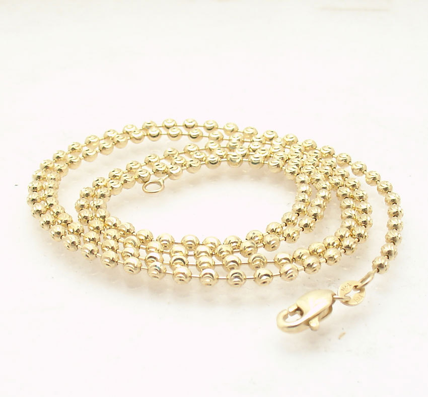 2.5mm Solid Half Moon Diamond Cut Bead Ball Chain Necklace REAL 14K Yellow Gold
