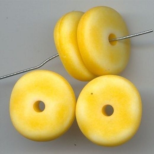 12 VINTAGE MATTE YELLOW WASHED ACRYLIC 7x24mm. NUGGET DISC BEADS 5731
