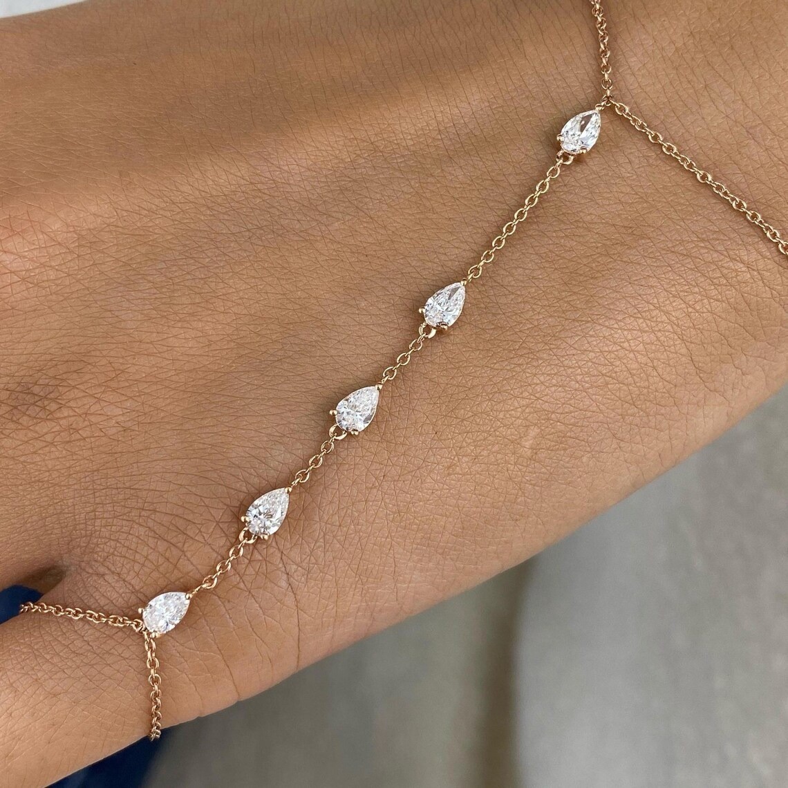 2.50 Ct Treated Certified White Diamond Ring Finger/Hand Chain Bracelet. 925