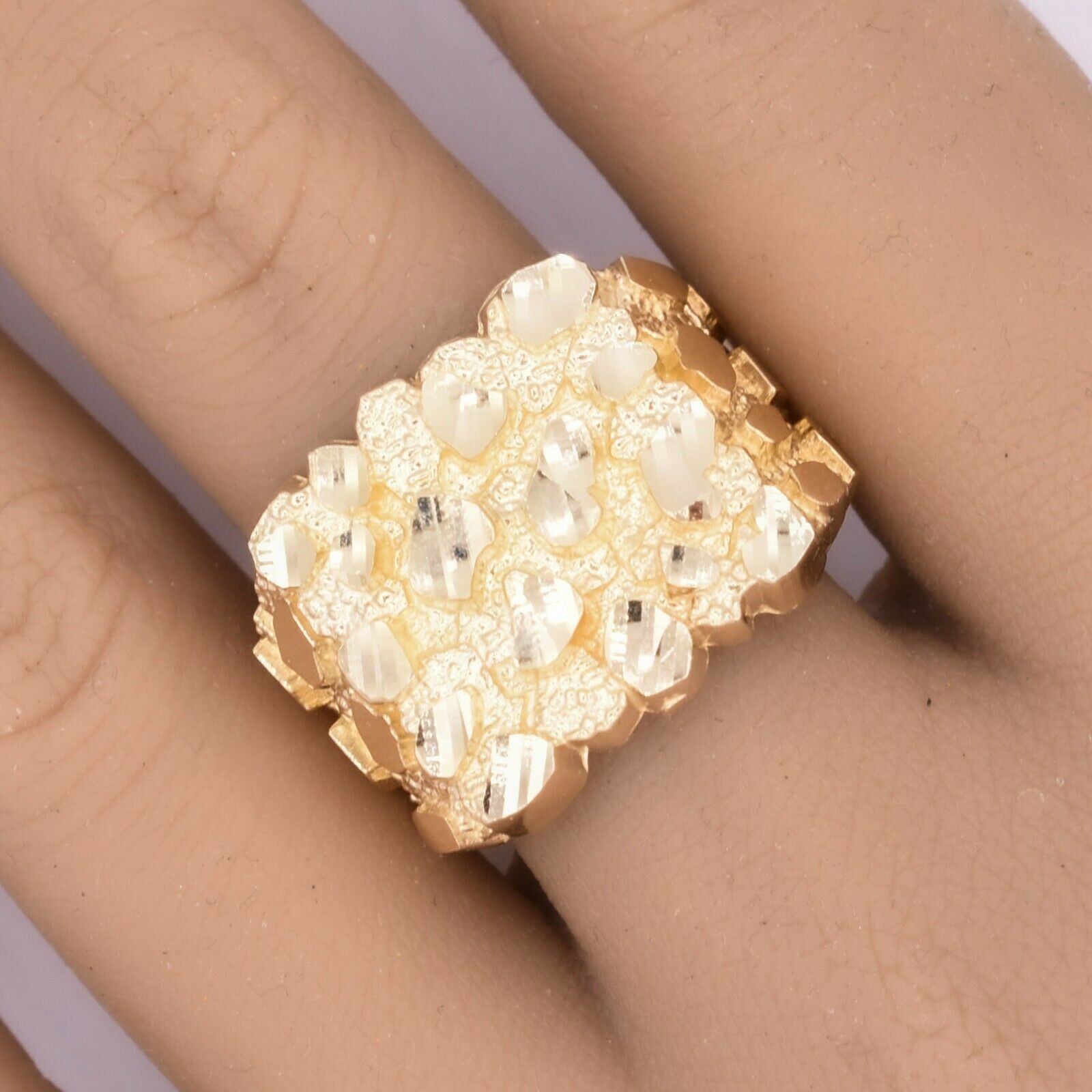 Mens Nugget Puffed Square Ring Real Solid 10K Yellow Gold ALL SIZES Unisex