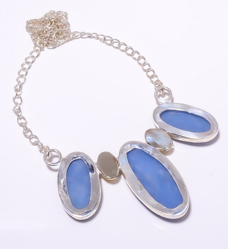 Angelite Jasper – Peru 925 Sterling Silver Two Tone Necklace 16.17.99″ A390
