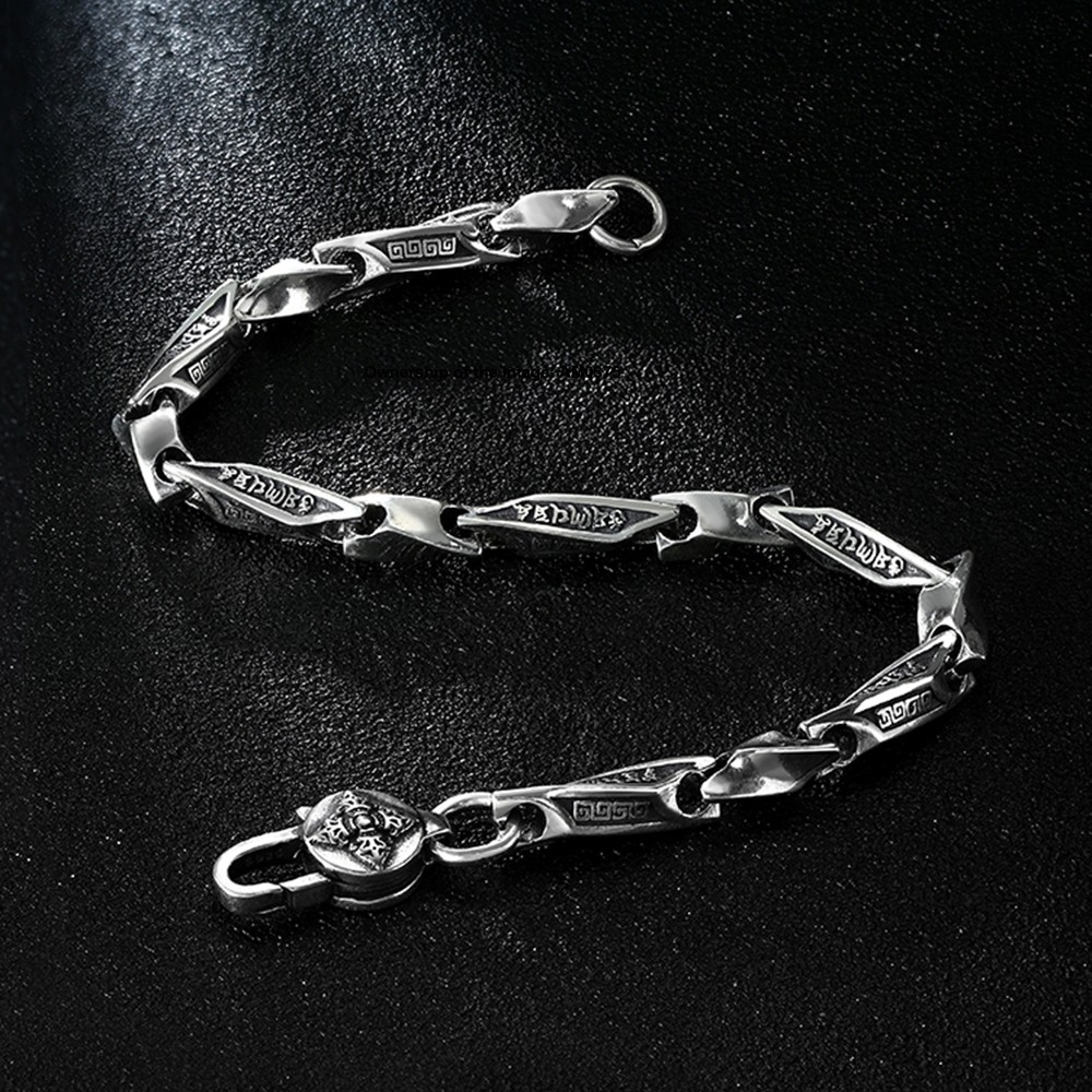 Pure 925 Sterling Silver Bracelet Engraved Six-Word Mantra Twisted Tube Design