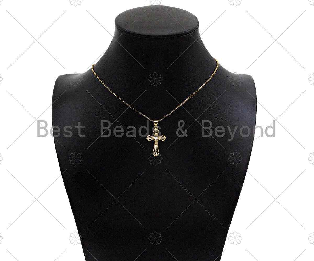 CZ Micro Pave Cross Shape Pendan,18K Dainty Gold Charm, Necklace Bracelet Charm