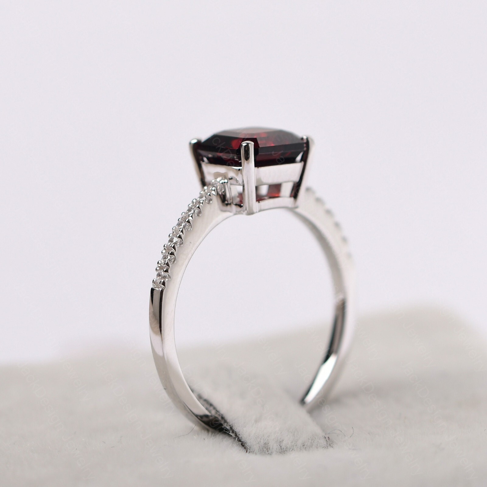 Unique Natural Garnet Ring. Garnet Wedding Ring, Asscher Cut Garnet Ring For Her