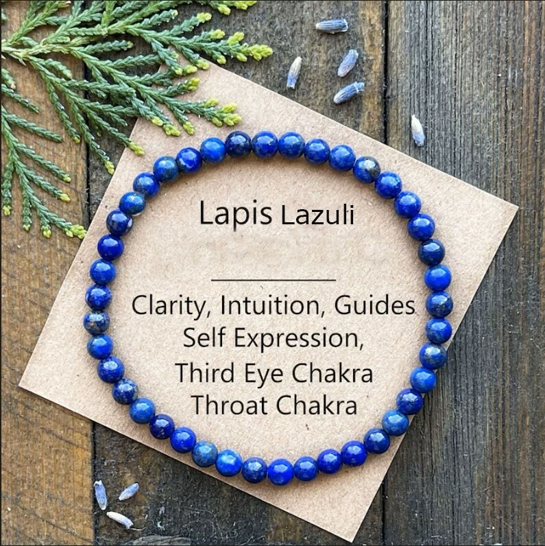 Natural Lapis Lazuli 4mm Beaded Healing Blue Crystal Stretch Handmade Bracelet