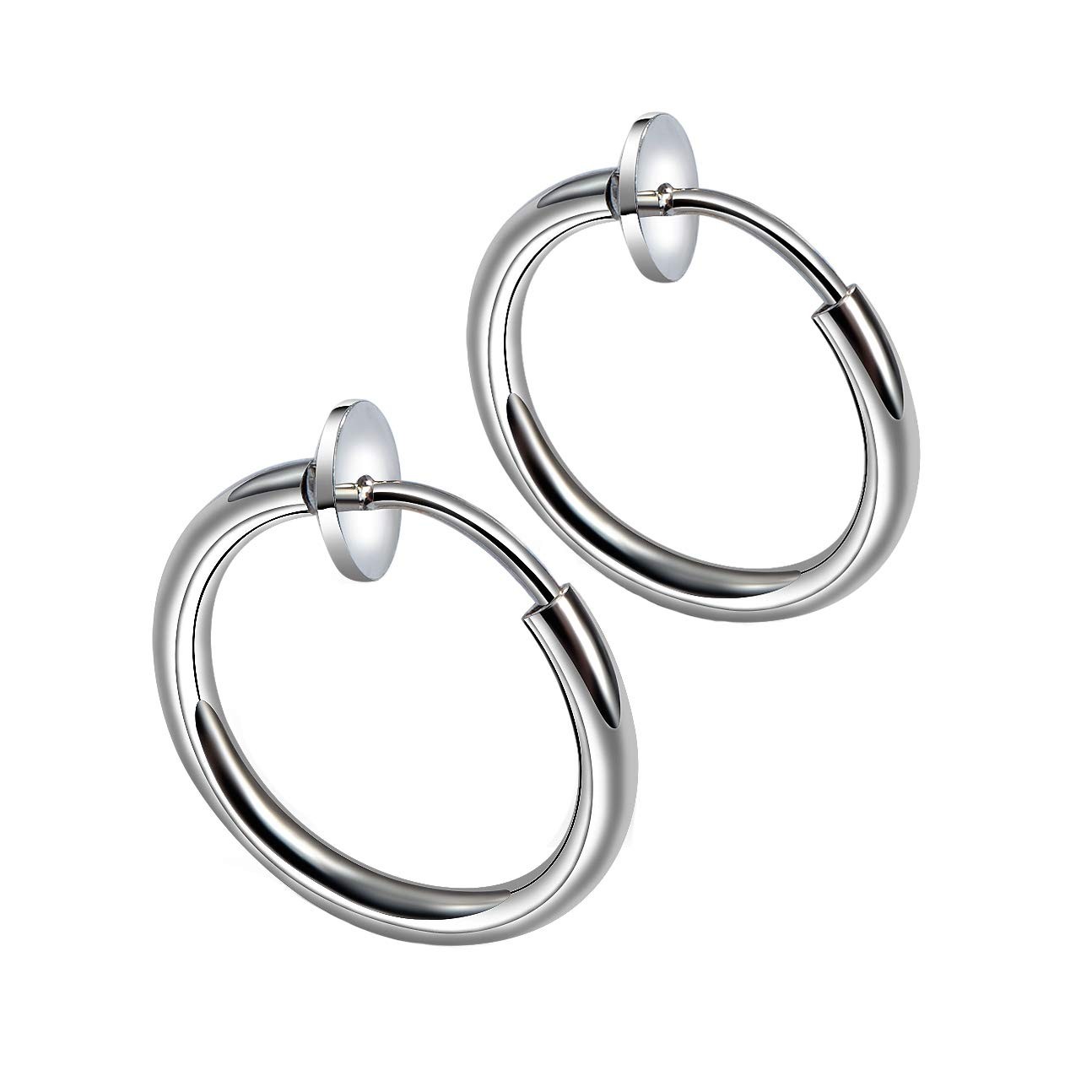 2× Clip-On Spring Action Non-Piercing Fake Septum Lip Cartilage Nose Tragus Ring