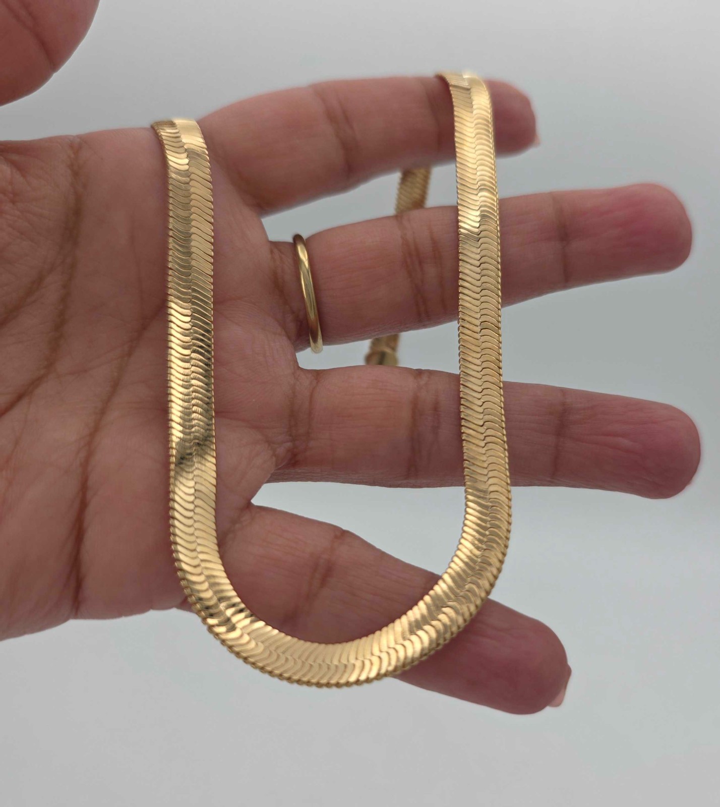 Gold Herringbone Necklace, 14k Heavy Plated Gold, 9mm Width, Unisex