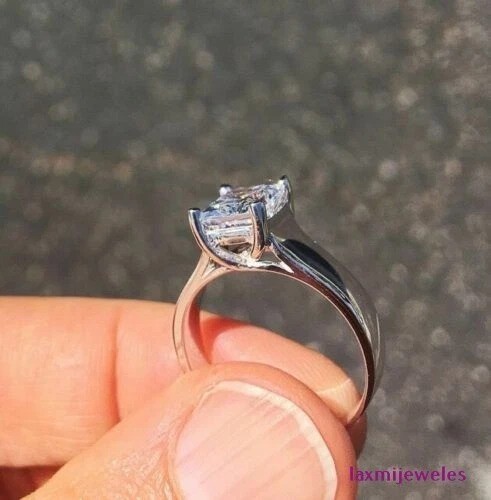 925 Sterling Silver 3CT Radiant Cut Lab Created Diamond Ring Wedding Solitaire