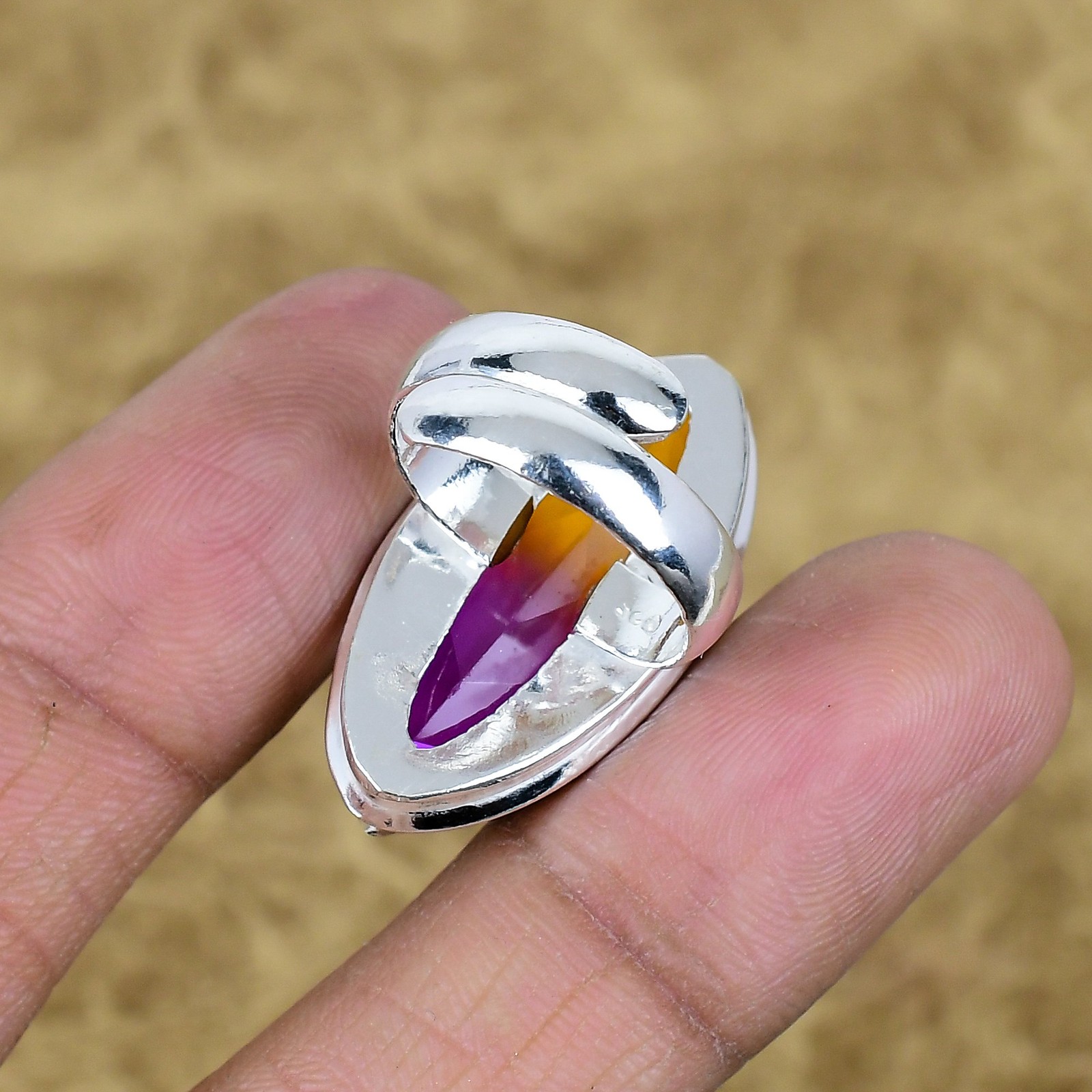 Natural Ametrine Marquise Gemstone Adjustable Ring 925 Sterling Silver Jewelry